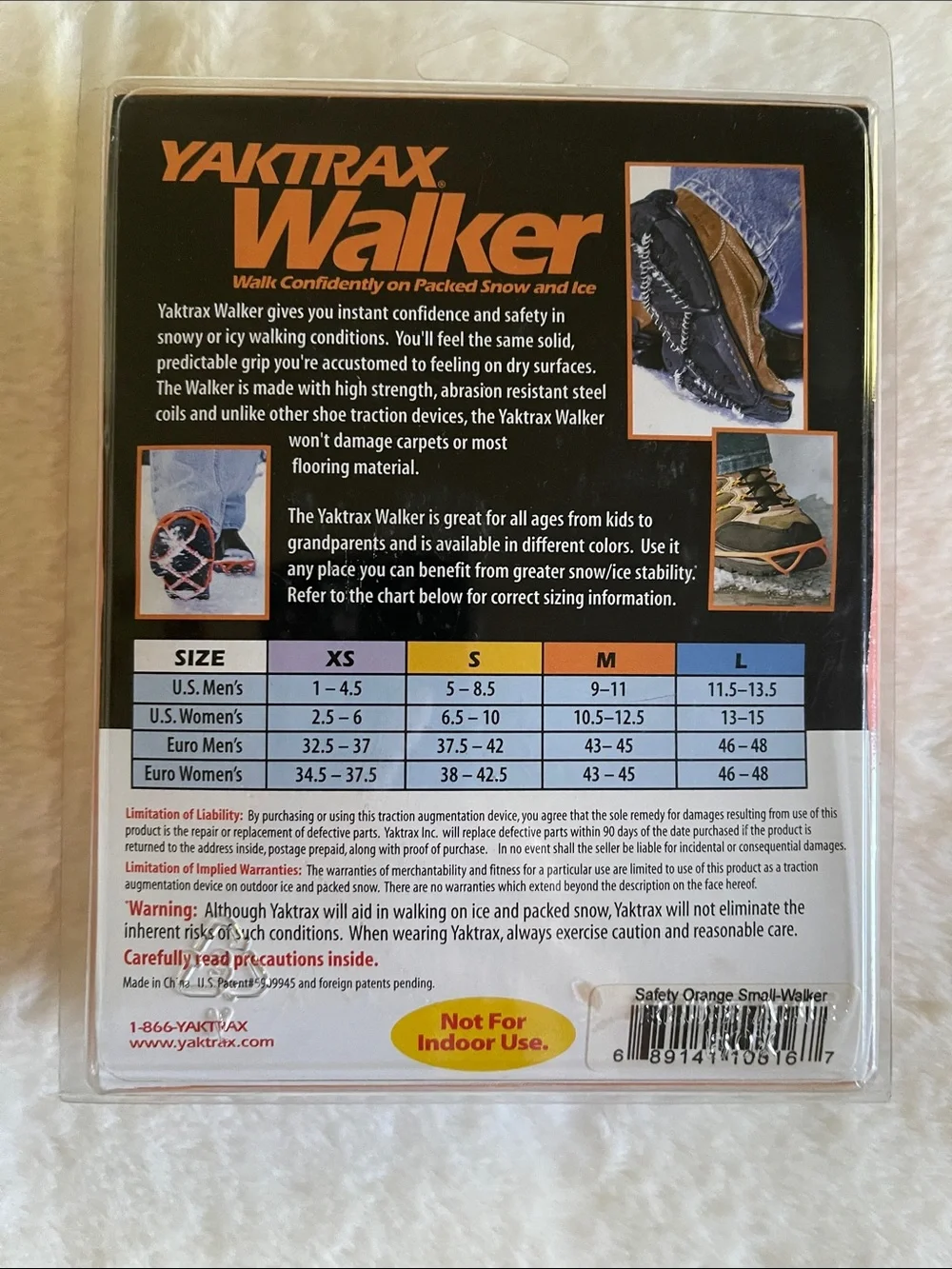 Yaktrax Walker Ice Traction Grips for Multi Gender - Orange/Silver  Size S
